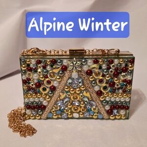 Handmade Pearl Chaos Clutch In Sky Blue - Alpine Winter